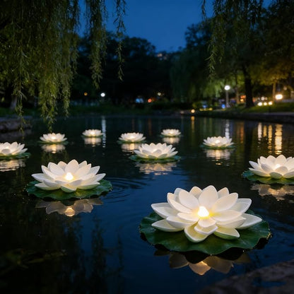Accssoey 14 PCS Waterproof Floating Lotus Light, Floating Flower Light Battery Operated Water Activated Warm White Pool Flower Lamp Wedding,Anniversary,Garden Decoration