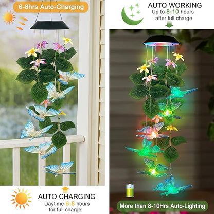 Butterfly Solar Wind Chimes Outside,Color Changing Solar Lights Dangler Mobiles for Outdoor,Hanging Decoraition for Patio,Porch,Yard,Gifts for Women