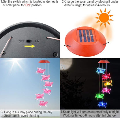Outdoor Solar Flying Pig Wind Chimes Lights for Home/Garden/Rooms/Patio/Indoor/Outside Decor, Memorial Wind Catcher,Color Changing Waterproof Blessing Wind Bells Gifts for Mom, Women,Grandma,Family