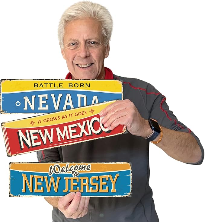SmartSign 4 x 14 inch Welcome To New Jersey State Vintage Metal Sign, 40 mil Rustproof Aluminum with Clear Overcoat, Retro Wall Décor, Multicolor, Made in USA