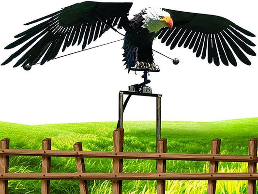 Garden Eagles Stake Ornament Art Bird Flapping Windmill Outdoor Metal Stake Rocking Balancing Flying Wind Spinner Yard Vintage Sculptures,Black,116 * 41cm