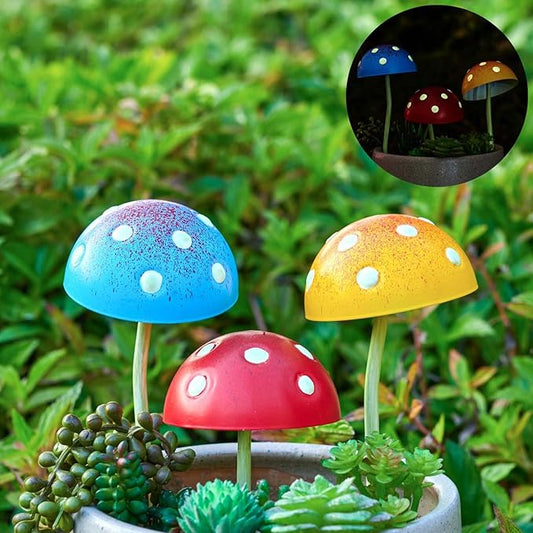 Mushroom Decor Fairy-Garden Outdoor Decor - Garden Decor Glow in The Dark Outdoor Spring Patio Shaking Head Yard Decoration 6 PCS Metal Mushroom Yard Stakes (Red2+Blue2+Yellow2)