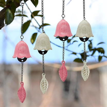 MrMrKura Japanese Leaf Wind Chimes, Small Wind Bell Pendent for Outside Hanging Cast Iron Wind Chime Ornament for Bless Garden Backyard Home Decor (Pink)
