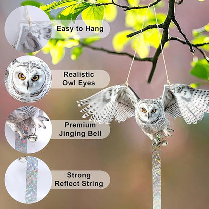 2Pack Fake Owls Hawk Plastic Owl, Reflective Hanging Owl Decoration, Barn Swallow Deterrent Garden Owls Scare Devices for Indoor Outdoor Garden,Yard