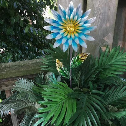 43 Inches Decorative Garden Stakes, Hand-Painted Multicolor Outdoor Metal Flower Garden Decorations, 3D Sunflower Metal Yard Art, Outdoor Lawn Pathway Patio Ornaments