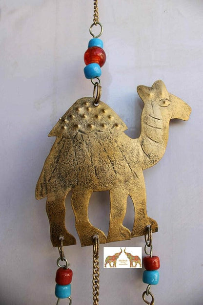 Recycled Iron Indian Camel Home Decor Bells Wall Hanging Chimes, Iron Metal Wall Art Decor, Antique Wind Chime Decoration, Indoor, Patio, Country Decor Size 85cm Height