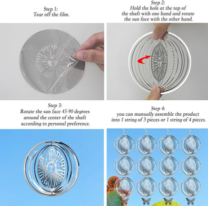 12PCS Bird Deterrents for Outside Patio, Stainless Steel Bird Reflectors to Keep Birds Away, Woodpecker Deterrent for House，Bird Scare Devices to Keep Pigeons Away from Your Garden (Sun face)