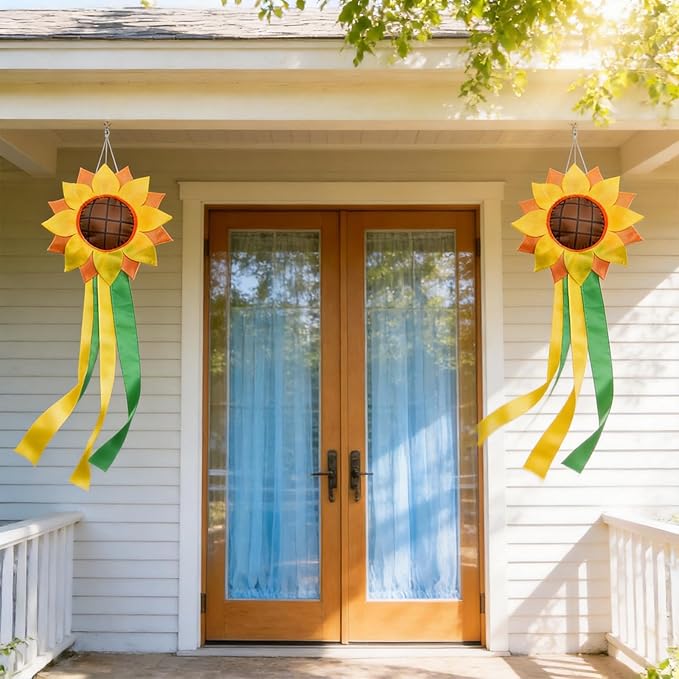 9KM DWLIFE Sunflower Windsock for Outside – 42 Inch Outdoor Windsock Hanging Decor | Durable Polyester Garden Wind Sock Flag for Yard, Patio, Deck, Porch Seasonal Decoration