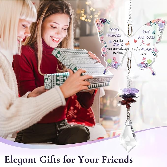 Funnli Best Friend Birthday Gifts for Women Crystal Suncatcher, Galentines Day Gifts for Friend Women Sister, Birthday Mothers Day Retirement for Friends Window Hangings Home Decoration