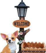 Solar Light Animal Outdoor Statue Planter with Welcome Sign, Resin Garden Sculpture Flower Pot for Patio Lawn Porch Yard Courtyard Decor, Weather-Resistant Decorative Figurine Accent (H)