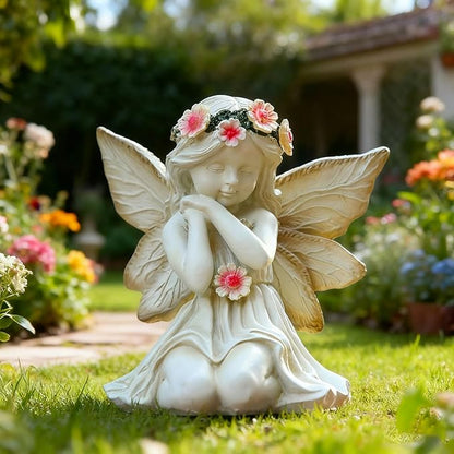 Solar Garden Outdoor Statues Lights, Resin Angel Figurine Light for Patio, Balcony, Yard, Lawn Ornament, Unique Housewarming Gifts and Yard Decor