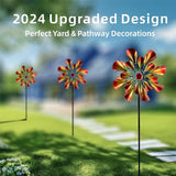 Outdoor Wind Spinner with Garden Stake 88.58" Metal Two-Way Wind Sculptures Solar Color Changing Lights Large Windmills for Garden,Patio,Yard,Lawn Decor Gifts Trumpet