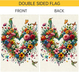 Colorful Floral Love Hearts Garden Flag 28X40 Inch Double Sided Small Burlap Birds Flowers Butterflies Outdoor Decorations Spring Summer Garden Flags Patio Yard Outside Decor