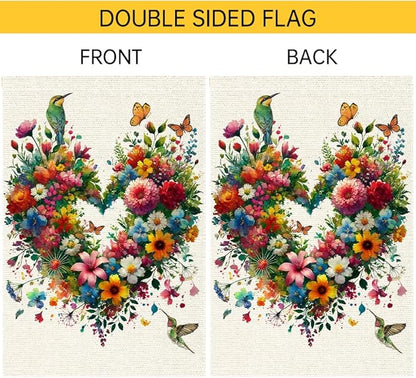 Colorful Floral Love Hearts Garden Flag 28X40 Inch Double Sided Small Burlap Birds Flowers Butterflies Outdoor Decorations Spring Summer Garden Flags Patio Yard Outside Decor