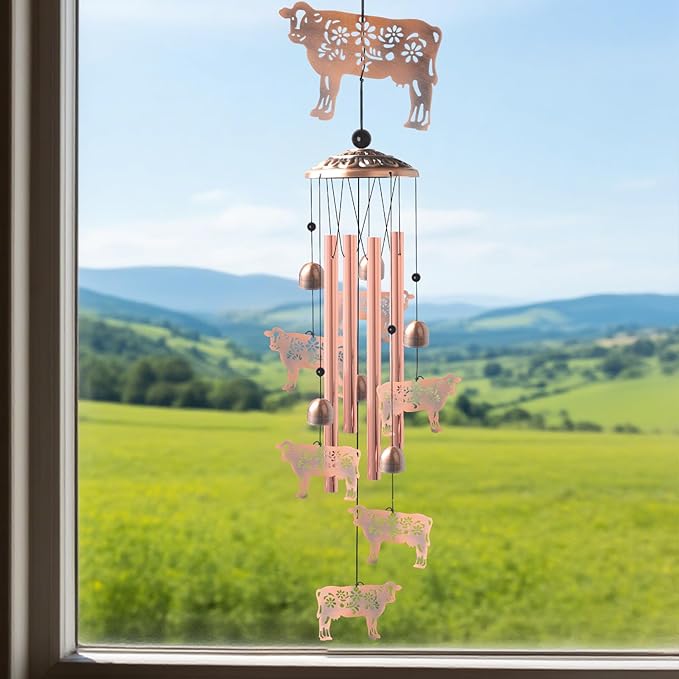Wealth Attraction Ox Brass Wind Chime - Cow Wind Chimes for Outside,Cow Gifts for Women/Mom/Grandma/Sister Garden Decor,Yard Decor for Christmas, Mother's Day, Thanksgiving Day