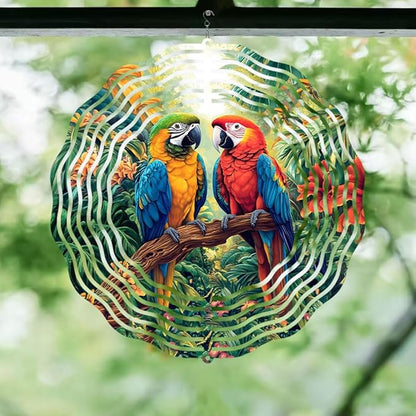 10 Inch Parrot Wind Spinner, 3D Stainless Steel Hanging Kinetic Wind Sculpture Gifts for Garden Yard Art Indoor Outdoor Window Porch Front Door Decor, Women, Mother Day