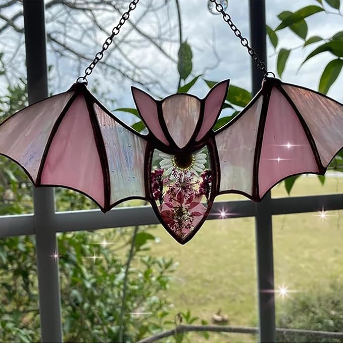 Colorful Acrylic Bat Decoration Window Hanging Suncatcher, Stunning Hanging Window Panels for Halloween Decoration, Acrylic Window Wall Art Decor for Living Room, Home, Office, Kitchen (Black)