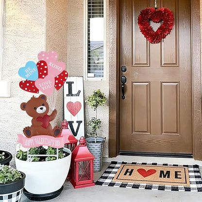 YEAHOME Valentines Day Decorations Outdoor, Metal Bear Decorative Garden Stakes with Love Balloon for Valentines Day Decor, Happy Valentine's Day Yard Signs for Home Porch Lawn Wedding Anniversary