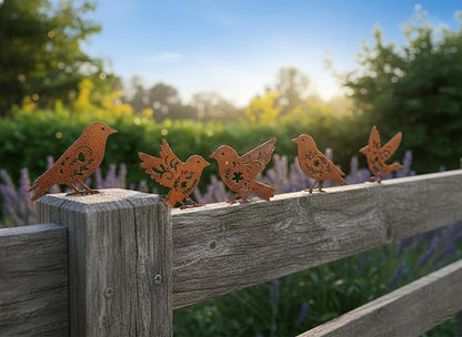 Aimto 5PCS Rusty Birds Decoration,Metal Birds Garden Decor for Outside,Outdoor Bird Wall Decor,Metal Birds Craft Statue Ornaments - Garden Sculptures,Outdoor and Yard Art, Lawn Ornaments