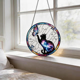Stained Glass Sun Catcher,Cat and Butterfly Glass Window Hanging Garden Decor,Sun Catchers Indoor Window,Whimsical Decoration for Home Backyard Patio Lawn Porch with 7.9 INCH