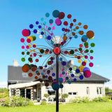 Outdoor Wind Spinner with Garden Stake 88.58" Metal Two-Way Wind Sculptures Solar Color Changing Lights Large Windmills for Garden,Patio,Yard,Lawn Decor Gifts Round