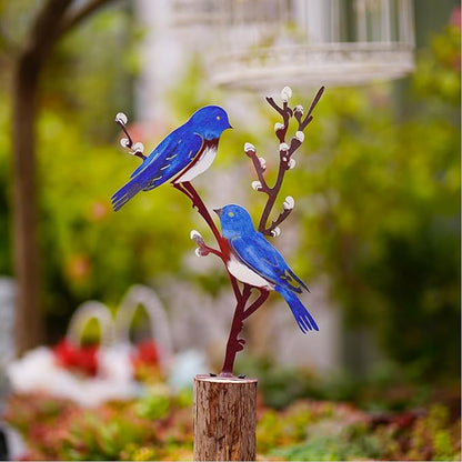 Wrought Iron Bird Decoration Metal Iron Art Animal Bird Hanging Ornaments Cute Bird Art Iron Sculpture Creative Outdoor Silhouettes Garden Crafts for Garden (Blue)