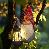 HONGLAND Gnomes Figurines Fence Hugger Solar Fence Lights Outdoor Hanging Decor Porch Tree Decorations Yard Ornaments Funny Gifts for Mom Women