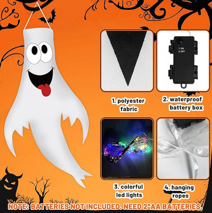 Halloween Decorations Outdoor Indoor, 2 Pack Light Up Ghost Decorations with LED Lights, Hanging Ghost Halloween Decor for Yard Porch Garden Lawn Party (2B-2Pack)