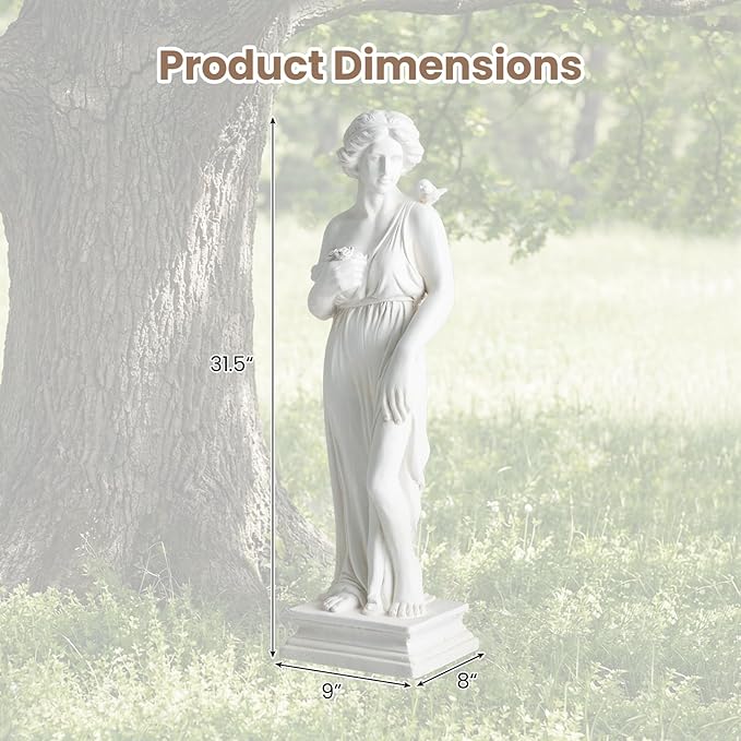Giantex 31.5" Greek Goddess Statue with Bird, Roman Style Outdoor Garden Statue, Mythology Sculpture with Antique Finish, Weather-Resistant Magnesium Oxide Yard Decor for Patio, Lawn, Courtyard