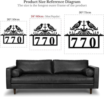 Personalized Gothic House Number metal Signs,Custom Address Number Metal Wall Art Decor,Black Plaques Outdoor wall Decorative Signage,Shed(8-30 Inches) (Crow A)