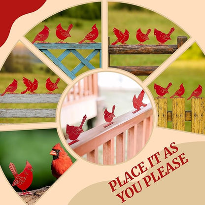 Leinuosen 5 Pcs Red Cardinal Birds Silhouettes Decoration, Garden Spring Decor Outdoor, Metal Bird Craft Statue Set, Yard Art Ornaments for Garden Patio, Cardinal Silhouette, Housewarming Gift