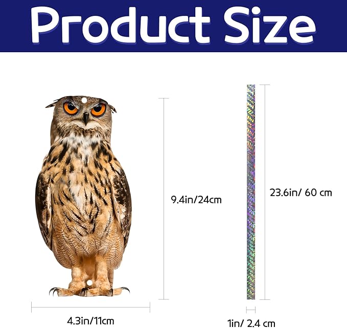 Fake Owls to Keep Birds Away from Porch 4PCS Flat Garden Owl with Reflective Tape Plastic Owl to Scare Pigeon Squirrels Woodpecker for Balcony House Outside Patio Outdoor Yard Decor Windows