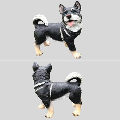 Outdoor Husky Dog Statue with Interchangeable Welcome sign and Detachable Solar Lantern –LED Light Garden Dog Sculpture Décor Garden Statue Outdoor dog statueCute Puppy Design for Yard Porch Gift