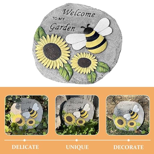 Milisten Outdoor Decorative Stepping Stone Bee and Sunflower Design for Garden Pathway Durable Resin Craft for Lawn and Patio Embellishment Charming Garden Accessory