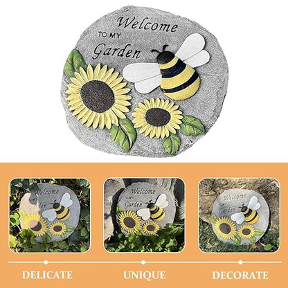 Milisten Outdoor Decorative Stepping Stone Bee and Sunflower Design for Garden Pathway Durable Resin Craft for Lawn and Patio Embellishment Charming Garden Accessory
