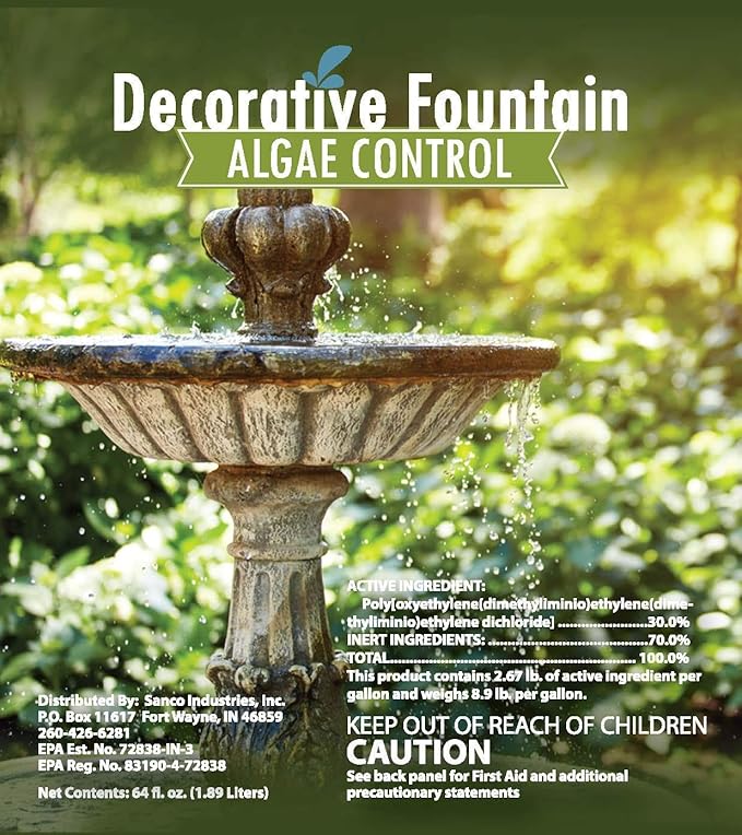 Fountain Algaecide and Clarifier - 64oz - Kills and Inhibits All Types of Algae Growth, Formulated for Small Ponds and Water Features, Treats up to 64,000 Gallons