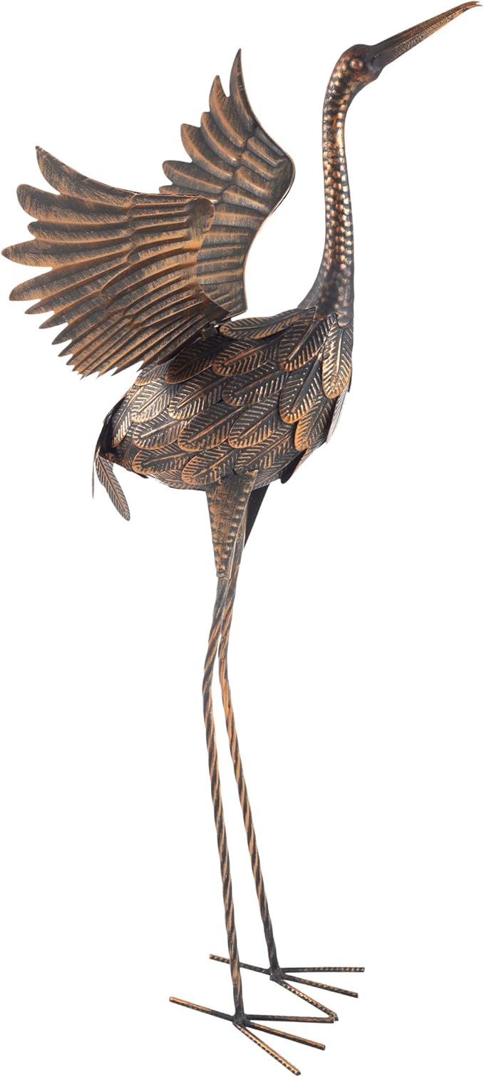 Pure Garden Flying Crane Garden Statue - 35-Inch-Tall Metal Yard Art Crane Statues for Outdoor Decor - Yard Crane Garden Sculptures & Figurines - Lawn Ornaments for Patio, Pond, or Backyard