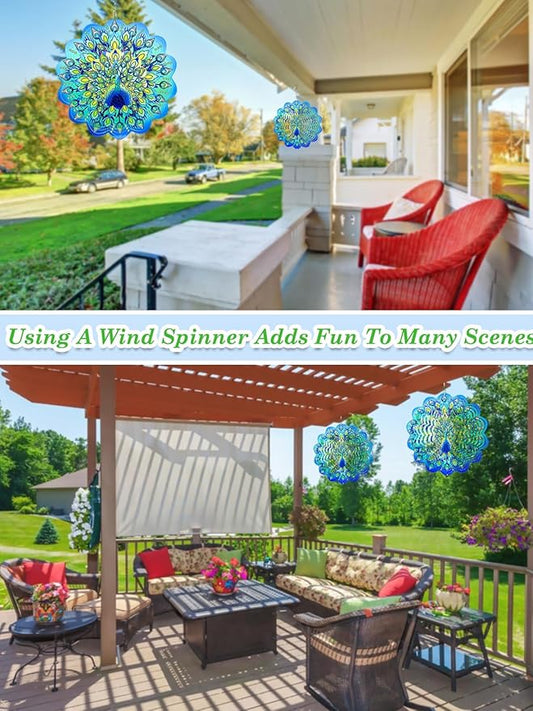 Peacock Wind Spinners Outdoor Garden Decor for Outside - 12 Inch 3D Stainless Steel Metal Wind Spinners - Peacock Gardening Gifts for Women, Yard Decorations Outdoor Hanging Decor
