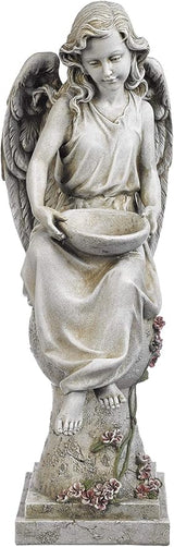 Joseph's Studio by Roman, 21" Solar Angel with Small Bird Feeder Garden Statue, Religious Outdoor Decor