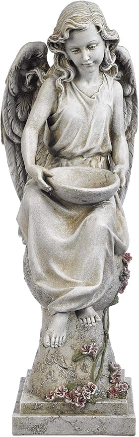 Joseph's Studio by Roman, 21" Solar Angel with Small Bird Feeder Garden Statue, Religious Outdoor Decor