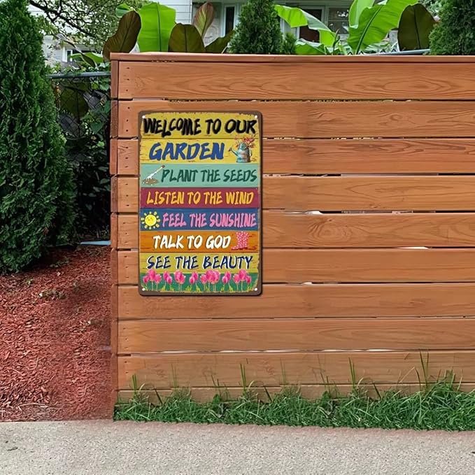 Vintage Welcome to Our Garden Sign - 8x12 Inches Decorative Sign for Outdoor Use, Perfect for Home, Patio, Porch, Backyard, and Garden Decor