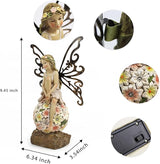Suyorpe Flower Fairy Garden Decor,Garden Fairy Statues Outdoor,Solar Powered Outdoor Fairy Figurine Accessories,Patio Lawn Yard Porch, Resin Ornaments for Outside Gifts,9.45 Inches Tall
