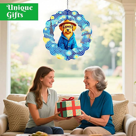 Dog Wind Spinners Outdoor,Hanging Metal Garden Wind Spinner for Outdoor Indoor Decorations Gifts for Women Men,12 inch Kinetic Sculpture Decor Yard,Porch,Patio,Balcony,Deck