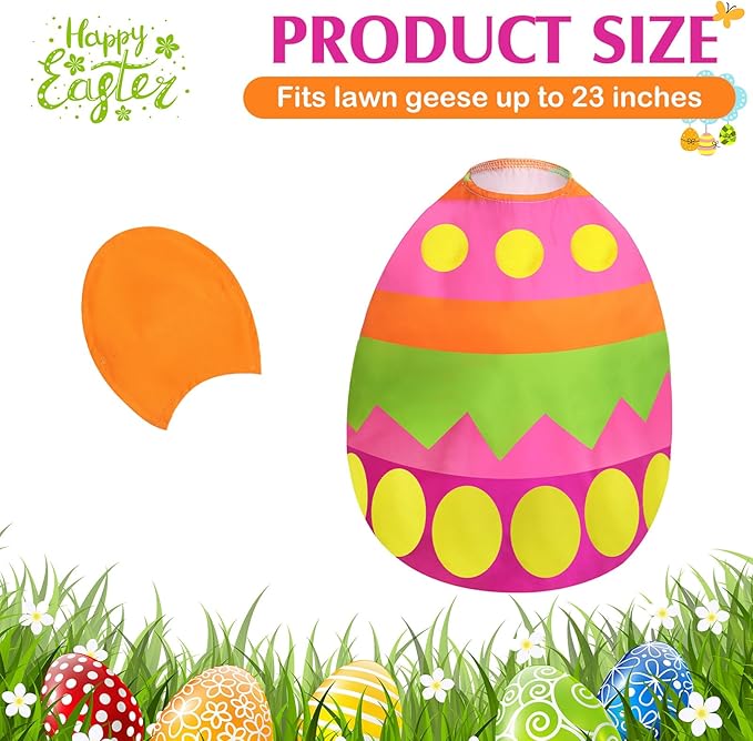 FuWeave Easter Bunny Goose Outfit Easter Egg Porch Goose Costume for Cement Plastic Geese Statue Spring Outdoor Garden Yard Patio Decoration(Bright,23 Inches,Egg)