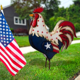 12 Inch Patriotic Metal Rooster Yard Decor 4th of July Outdoor Decorations 2D American Flag Red White and Blue Chicken Statue Iron Yard Sign for Garden Porch Independence Day Home Decor