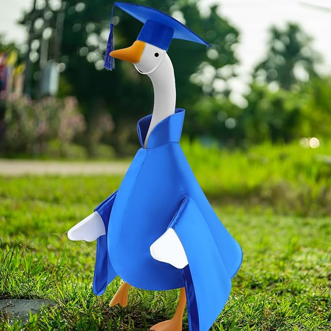 Graduation Goose Outfit for 23'' High Cement Goose Statue, Lawn Porch Clothes Cute Grad Yard Statue Outfit for Patio Outdoor Garden Decoration(Blue)