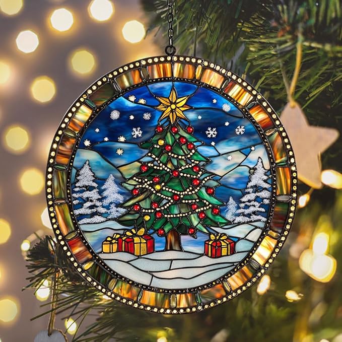 Fantasy Dragon and Books Acrylic Suncatcher Stained Glass Effect Window Car Hanging Christmas Ornament Indoor Outdoor Decor Garden Sun Catcher Panel for Book Lover for Women Mom Grandma