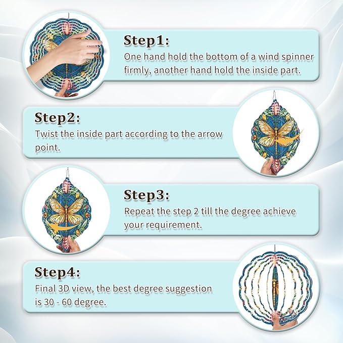 Dragonfly Floral Wind Spinners Outdoor, Hanging Wind Spinner for Garden Decoration, 8 inch 3D Stainless Steel Metal Wind Sculpture for Indoor/Outdoor Decor