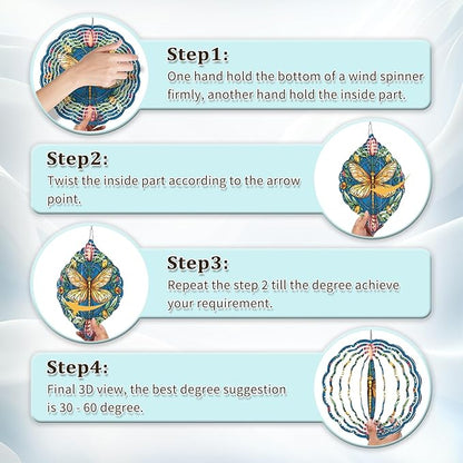 Dragonfly Floral Wind Spinners Outdoor, Hanging Wind Spinner for Garden Decoration, 8 inch 3D Stainless Steel Metal Wind Sculpture for Indoor/Outdoor Decor