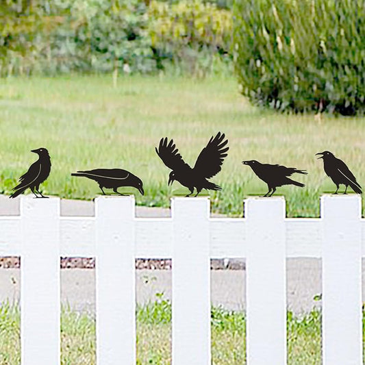 Raven Crow Fence Topper Decor, Metal Garden Birds Black Silhouette Statue, Halloween Witchy Gothic Ornament for Yard Fence, Fake Crow Home Garden Decoration (Rustic)